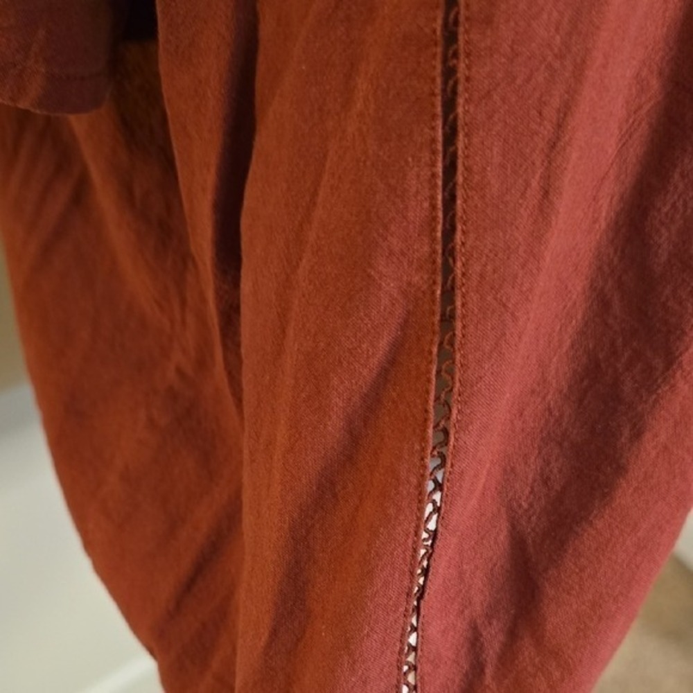 Madewell Embroidered Peasant Top M Rust Boho Square Neck Blouse - Picture 6 of 8